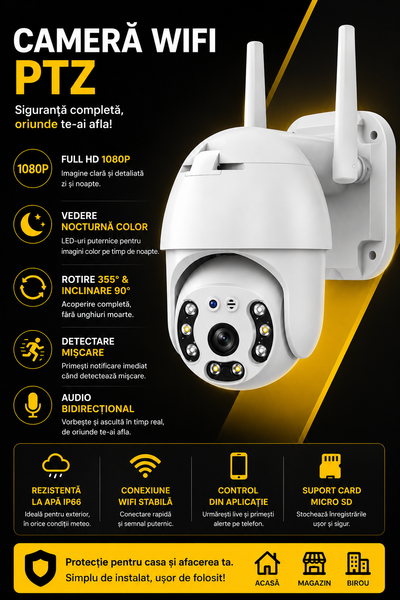 CAMERA DE SUPRAVEGHERE WIFI, 5MP, FULL HD, VEDERE COLOR NOAPTEA, MICRO SD , ROTIRE 360, DETECTIE FORMA UMANA
