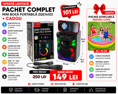 ZQS14103 – Difuzor Bluetooth Portabil+ CADOU PISCINĂ