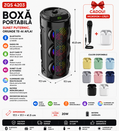 ZQS4203 – Boxa Portabila Wireless + CADOU