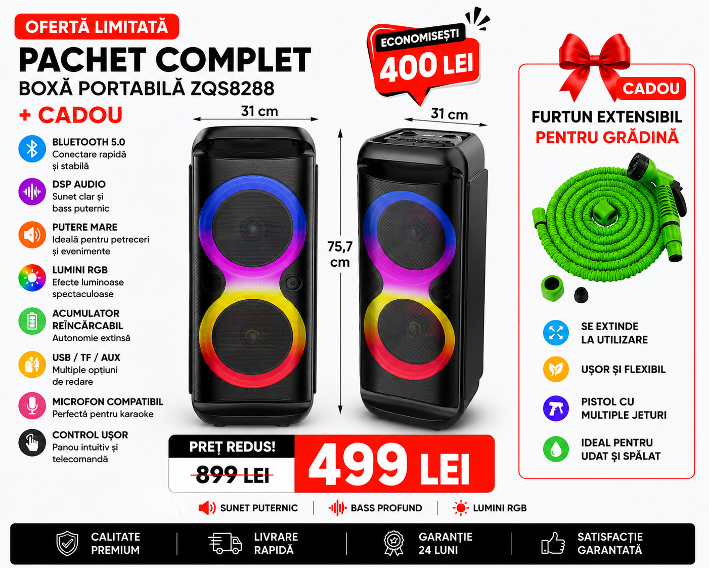 Boxă pentru Party Sing-E ZQS8288 1000W cu Microfoane+CADOU